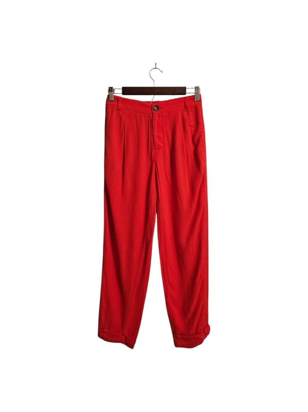 Elevenses Pleated Mid-Rise Tapered Leg Cropped Pants In Orange Sz 0P